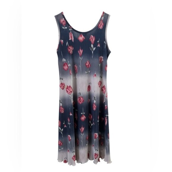 Purple floral vintage tank top mini dress stretchy scalloped - Picture 3 of 4